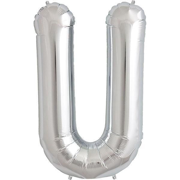 Party Time U Letter Foil Silver Balloon - BumbleToys - Balloons, Birthday, Helium, KH, Party Supplies, Unisex