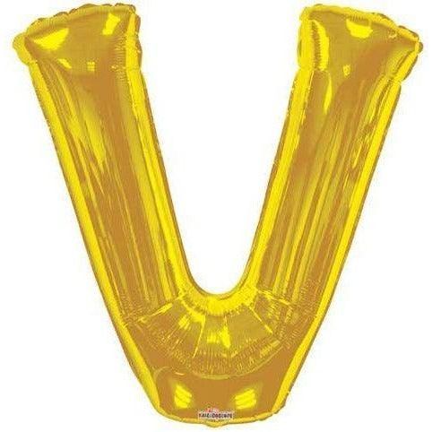 Party Time V Letter Foil Gold Balloon - BumbleToys - Balloons, Birthday, Helium, KH, Party Supplies, Unisex