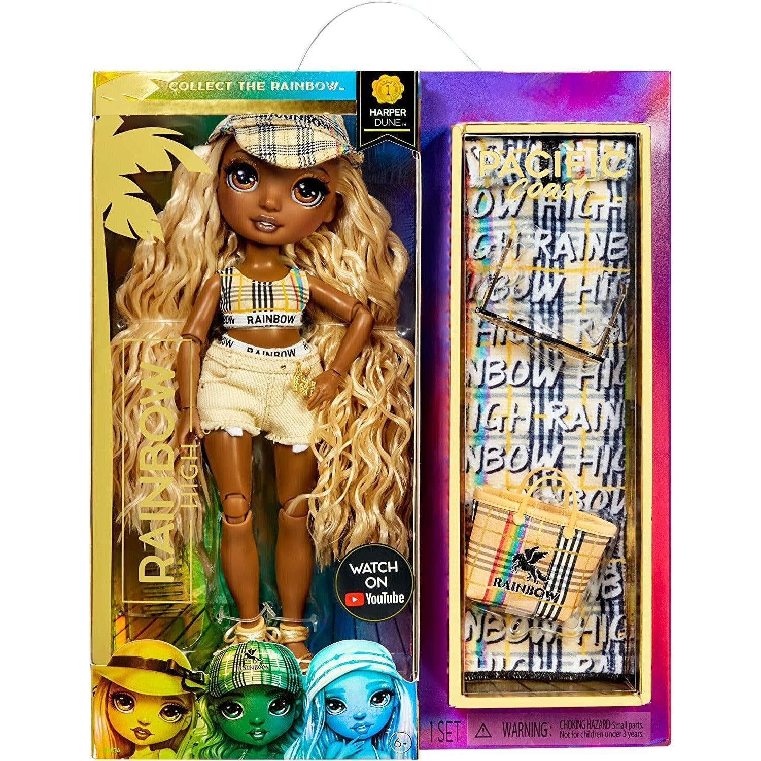 Rainbow High Pacific Coast Harper Dune- Sand (Light Yellow) Fashion Doll with 2 Designer Outfits, Pool Accessories Playset - BumbleToys - 5-7 Years, 8-13 Years, Girls, Makeup, Roleplay, Toy Land