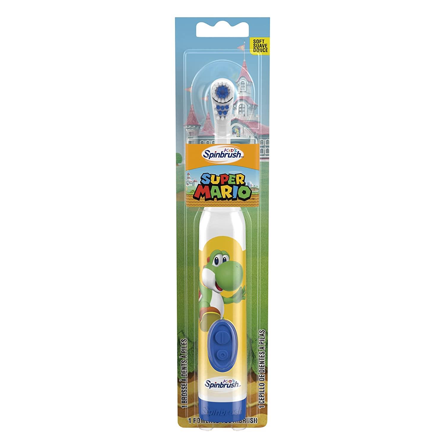 Super Mario Kid’s Spinbrush Electric Battery Toothbrush, Soft, 1 ct, Character May Vary - BumbleToys - 5-7 Years, 8-13 Years, Baby Saftey & Health, Boys, Super Mario, Toothbrush