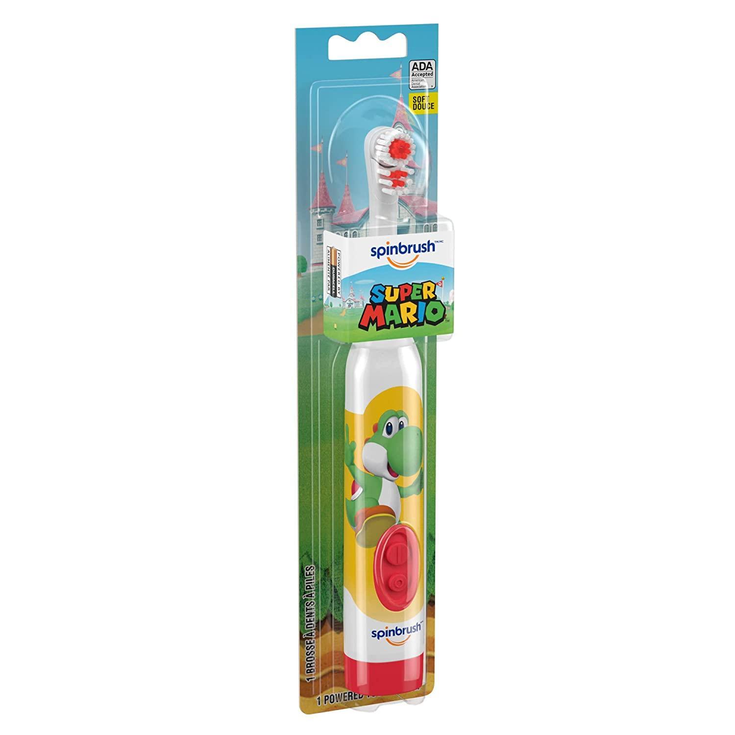 Super Mario Kid’s Spinbrush Electric Battery Toothbrush, Soft, 1 ct, Character May Vary - BumbleToys - 5-7 Years, 8-13 Years, Baby Saftey & Health, Boys, Super Mario, Toothbrush