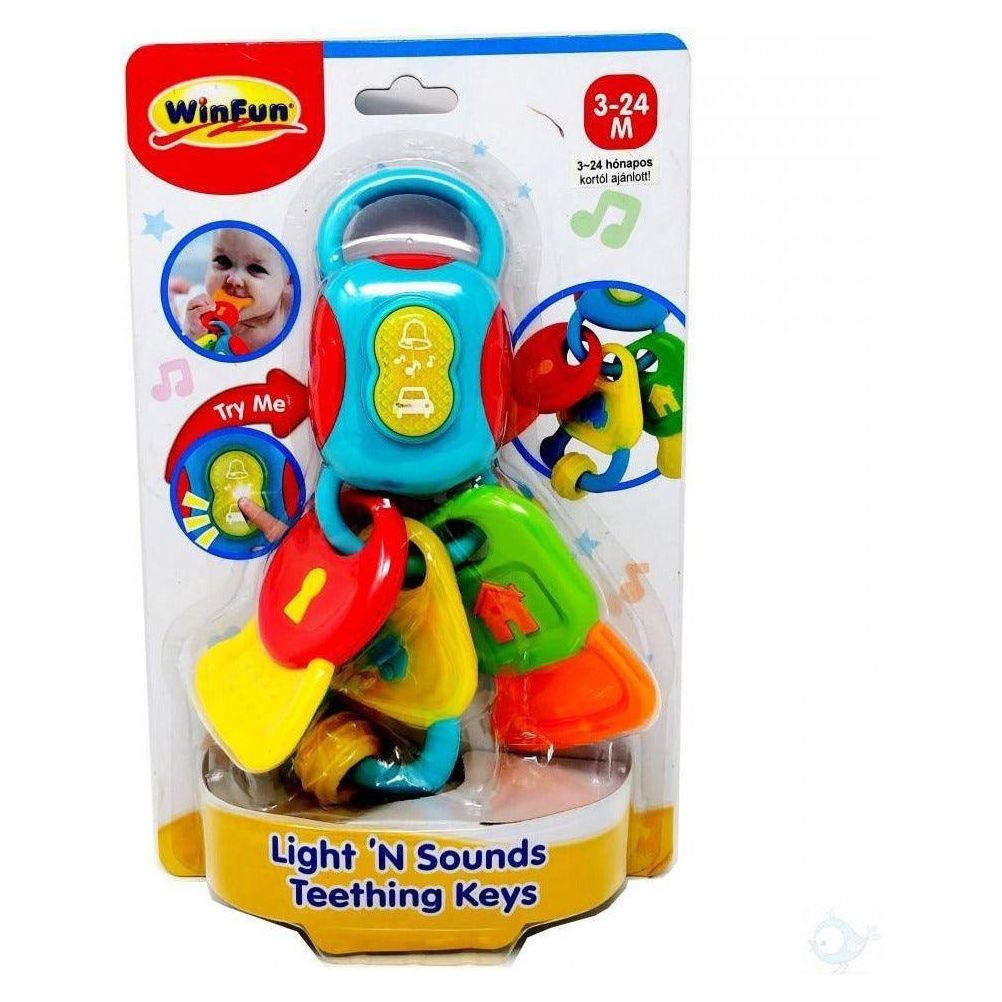 WinFun Light ‘N Sounds Teething Keys - BumbleToys - 0-24 Months, Cecil, Rattles, Unisex