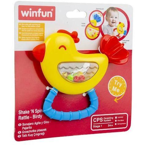 WinFun Shake ‘N Spin Rattle - Birdy - BumbleToys - 0-24 Months, Cecil, Rattles, Unisex