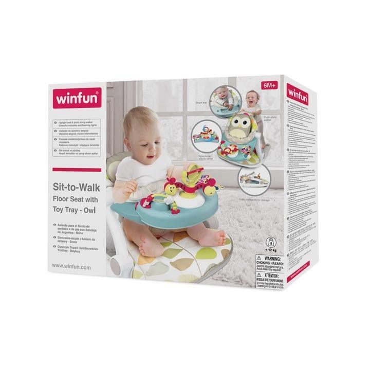WinFun Sit To Walk Floor Seat With Toy Tray - Owl - BumbleToys - 0-24 Months, 2-4 Years, Cecil, Pre-Order, Unisex, Walker